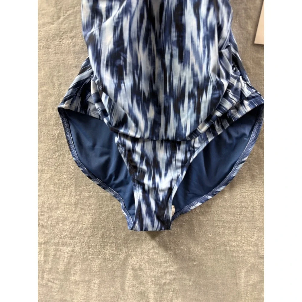 Anne Cole Women Blue White Abstract Twist Front One Piece Swimsuit NWT Sz 6 $108